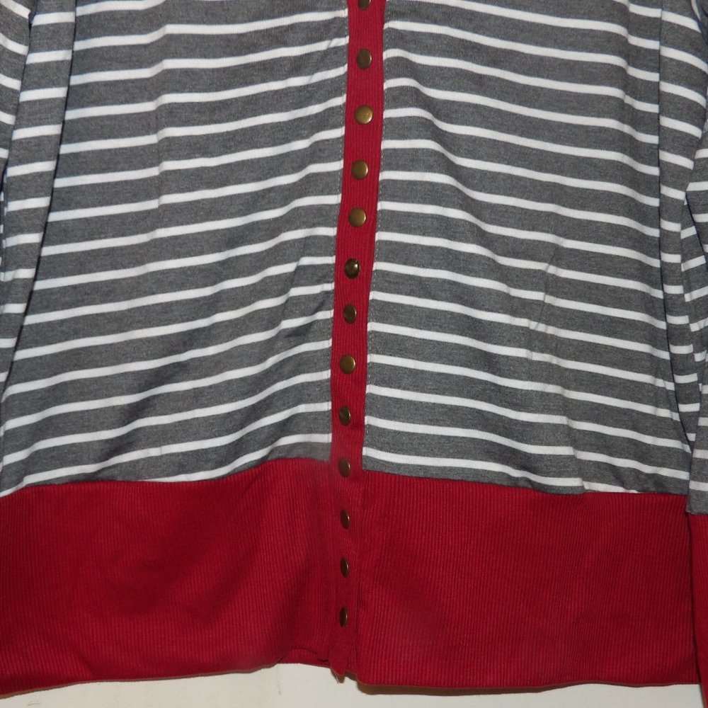 Hipster Rown Gray White Red Many Snaps Cardigan Sz 2XL - Picture 3 of 6